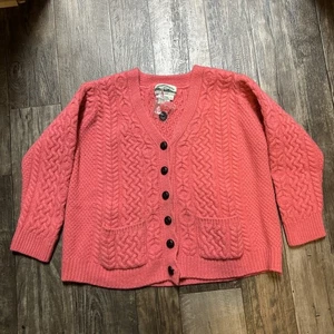 Aran Crafts Merinowolle Zopfmuster Strickjacke Pullover Damen Größe S Rosa - Bild 1 von 9