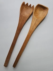 Wood Salad Fork and Spoon Serving Set 12" Long 2 Piece Wooden Kitchen Tools - Picture 1 of 8