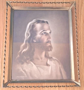 Vtg Jesus 1941© Sallman 8x10 Print w Glass 1950s Goldtone Twisted Steel Frame - Picture 1 of 11