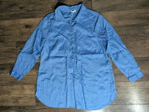 J Jill Love Leinen himmelblau Damen 1/2 Button Down Tunika Shirt Größe 2X Rollriegel - Bild 1 von 16