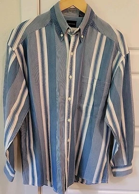 Vintage Men’s Denim Structure Long Sleeve Shirt Striped Sz M - Image 1 of 4