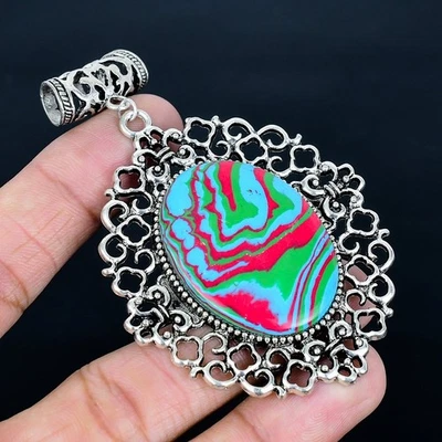 Colgante Hecho a Mano Arco Iris Calsilica 925 Chapado en Plata de 3.35" Foto 1 de 3