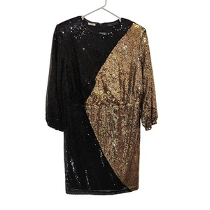 Eloquii Langarm Pailletten Colorblock Mini Party formelles Kleid gold schwarz Gr. 14 - Bild 1 von 12