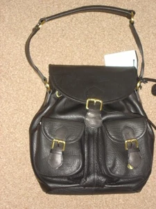 Ockerblau - Schwarze Leder Schultertasche Handtasche - Bild 1 von 6
