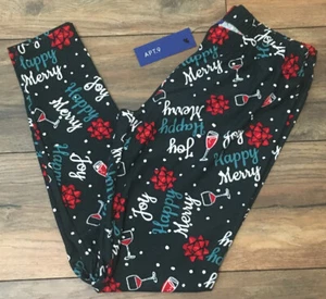 Apt 9 Christmas Holiday Legging Drinks Wine Cheers Joy Happy Merry Leggin - Picture 1 of 3