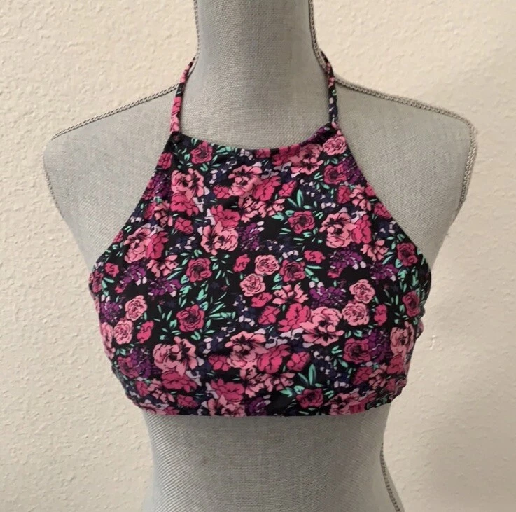 L A Hearts Swimsuit Top Black Pink Floral Small S Padded Excellent - Image 1 of 4