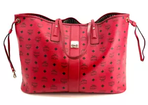 Authentic MCM Visetos Extra Large Liz Reversible Shopper Tote Ruby Red - Picture 1 of 12
