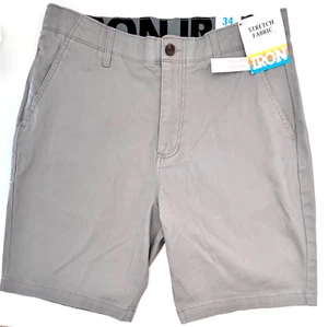 IRON CO Men's Stretch Shorts (SIZE 34) Flex Waist Flat Front LUNAR GREY New Tag! - Picture 1 of 8