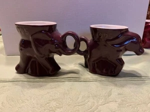 Paar 1995 Frankoma Becher braun Elefant Esel Demokrat Republikaner Keramik Tasse - Bild 1 von 5