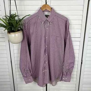 J McLaughlin Striped Button Down Long Sleeve Shirt Purple Beige Men's Size L - Picture 1 of 4