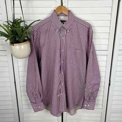 J McLaughlin Striped Button Down Long Sleeve Shirt Purple Beige Men's Size L - Image 1 of 4
