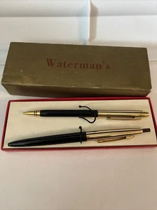 Vintage WATERMANS Mechanical Pencil and Pen Set - Black and Gold - Picture 1 of 5