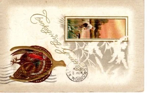 Postal Vintage 1911 Post Edmonion Alt Acción de Gracias Saludo Pavo espoleta - Imagen 1 de 2