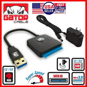 USB 3.0 to SATA III Hard Drive Adapter for 2.5" 3.5" HDD SSD with 12V 2A Power - Picture 1 of 13