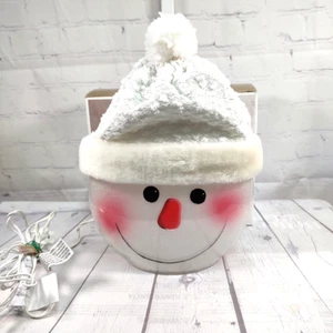 Pier 1 Pom Pom Snowman Glass Oval Lamp in Original Box White Cream Neutral Color - Picture 1 of 9