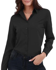 Women's Basic Button Down Shirts Long Sleeve Plus Size Simple Cotton Stretch ... - Picture 1 of 8