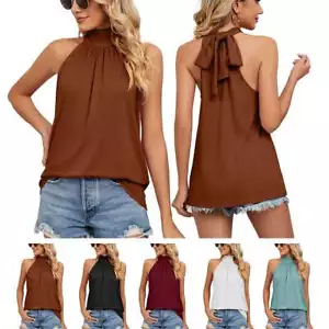 Women Halter Lace Tank Tops Vest Ladies Sleeveless Summer Casual Loose Blouse US - Picture 1 of 18