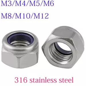 M3/M4/M5/M6-M12 316 EDELSTAHL Kontermuttern Sechskantmutter Kontermutter mit Nylon - Bild 1 von 3