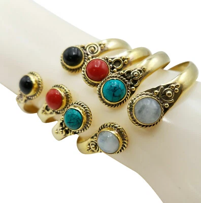 Lote al por mayor brazalete brazalete coral jaspe turquesa piedras naturales latón dorado Foto 1 de 4