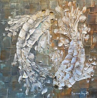 Koi Fish Yin Yang ORIGINAL Painting Impasto Texture Palette Knife Art By Susanna - Image 1 of 4