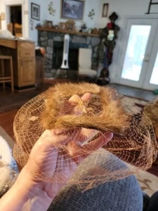Vintage Womens Brown Net Mesh Veil Hat With Faux Fur - Picture 1 of 10