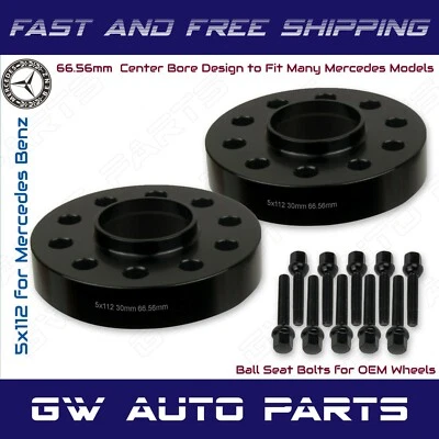 2 PCs 30mm Mercedes Benz 5x112 REAR Hub Centric Wheel Spacers W/lug Bolts Kit - Image 1 of 2