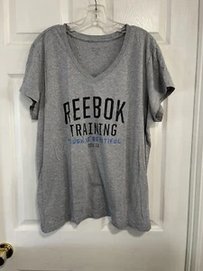 T-shirt REEBOK grigia vintage lavaggio serigrafia scollo a V top 2x ottime condizioni taglie forti - Foto 1 di 4