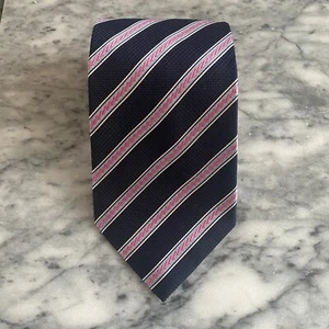 Henry Jacobson 100% Silk Navy Pink White Jacquard Stripe Necktie Handmade~4" J19 - Picture 1 of 7