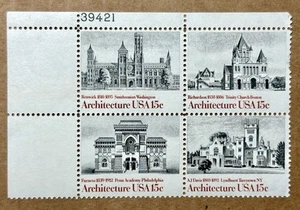 US 1980 Architecture USA 15c Stamps Plate Block of 4, Unused Original Gum - Picture 1 of 2