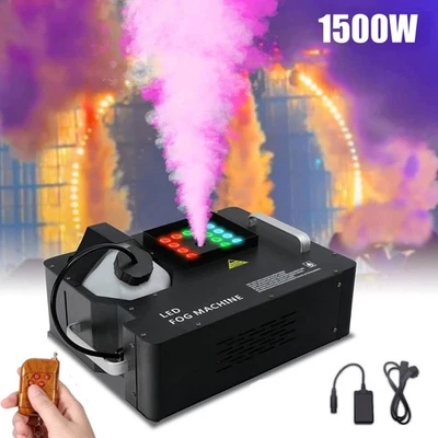 Macchina della nebbia 1500 W DMX luce di scena RGB LED fumo verticale upspray remoto festa - Immagine 1 di 4