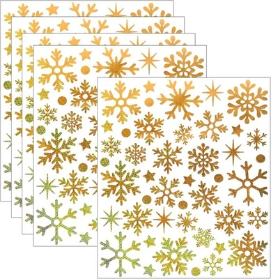 ZEYIYER 5 Sheets Snowflake Stickers, Gold Christmas Stickers for Card Making, Glitter A