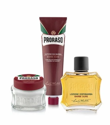 Set de regalo de crema de afeitado y loción para después del afeitado de sándalo Proraso de 3 piezas Foto 1 de 4
