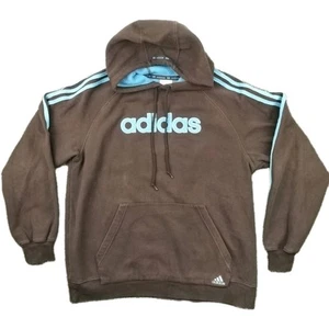 Vintage Adidas Spell Out Hoodie Sweatshirt Mens M Brown Faded Y2K Embroidered - Picture 1 of 13