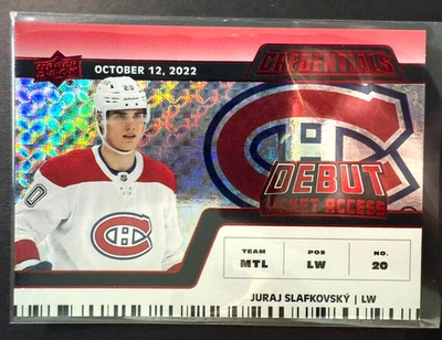 Juraj Slafkovsky Debut Ticket Access /299 Horizontal Red  2022-23 UD Credentials - Image 1 of 2