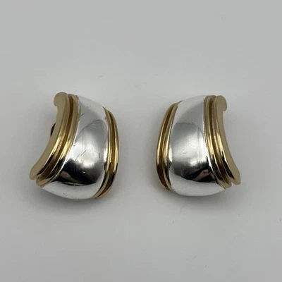 Pendientes de perlas Erwin vintage con clip de dos tonos gruesos geométricos años 80 Foto 1 de 4