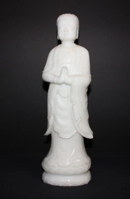 Figura de Buda Shakyamuni de pé calcedônia branca pura grande início do século XIX 34cm - Imagem 1 de 4