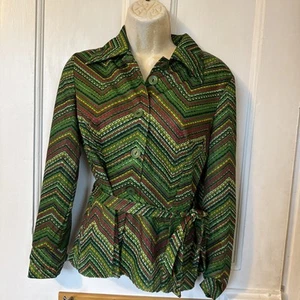 Vintage 1970s Green Shirt Big Collar Green RETRO Mod Top Size 10-12 - Picture 1 of 10