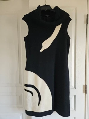 Vestido midi raro ESCADA negro tejido de cachemir blanco con cuentas apliques detalles 44 Foto 1 de 2
