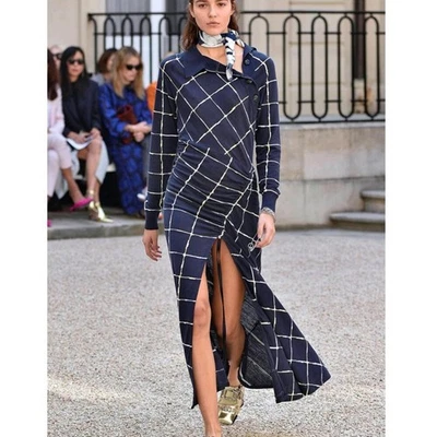 Cedric Charlier Paris Fashion Week Spring/Summer 2019 Look 22 Maxi Dress Navy - Image 1 of 4