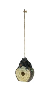 Playful Black Bears On Cut Log Polyresin Hanging Birdhouse - Picture 1 of 4
