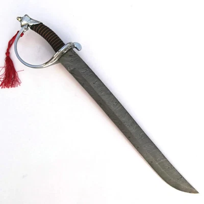 Handmade Damascus Steel Saber: Collectible Display Sword with Red Tassel - Image 1 of 4