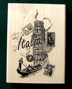 P7 Italia-Italy- collage rubber stamp WM 3x2.25" - Foto 1 di 1