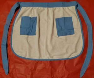 Blue & White Terry Cloth Apron 19" Long 2 Pockets Made in USA Machine Washable - Picture 1 of 3