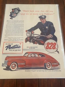 Vintage 1941 Pontiac Motorcycle Policeman Car Auto ad - Picture 1 of 1