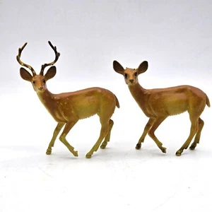 Christmas Décor VTG Plastic Celluloid Buck Doe Brown Deer Blow Mold Hong Kong - Picture 1 of 7