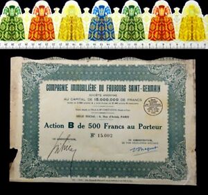 (FR), ACTION 500 Francs, Cie Immobilière du Faubourg St-Germain.