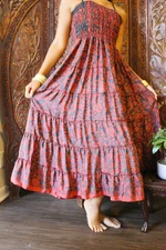 Boho Gypsy Hippy Womens Pink Floral Printed Dress 2in1 Maxi Skirt/Dresses S/M 