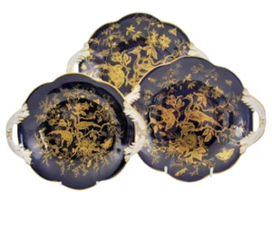 Coalport Cairo Graduated Set of Three Dishes Cobalt Blue and Gold Handled - Picture 1 of 8