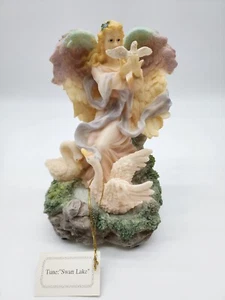 Figura Ángel de la Guarda y Cisnes Caja de Música Reproduce LAGO DE CISNES 7.5" Resina Arco Iris - Imagen 1 de 11