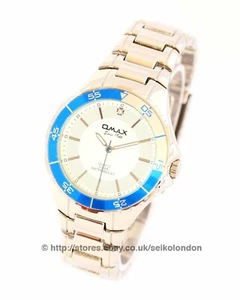 Omax Gents Divers Style 50M White Dial Watch, Silver Finish, Seiko (Japan) Movt. - Picture 1 of 9